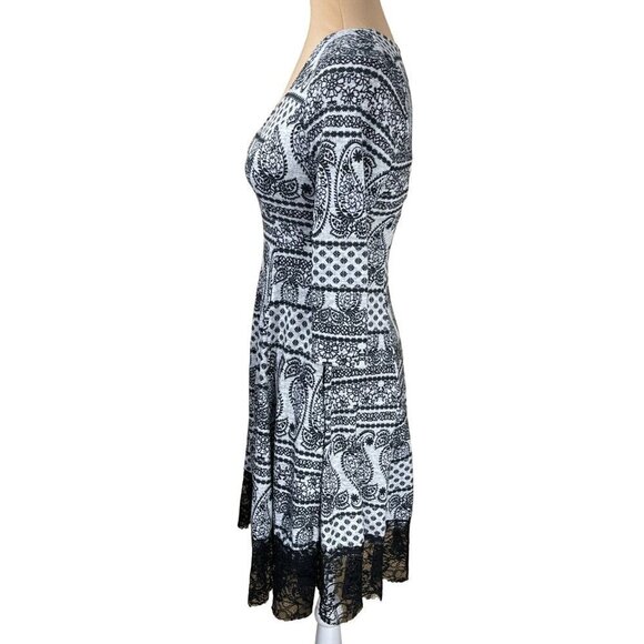 Altar'd State Fit and Flare Dress Scoop Neck Lace Trim Black Grey Size XS Extra - Picture 2 of 7